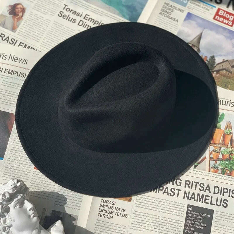 New Fall Winter Flat Woollen Top Hat Unisex Wide Brimmed Hat Fashion Classic Diverse Styles Adjustable Hat Circumference Big Hat - KIMLUD