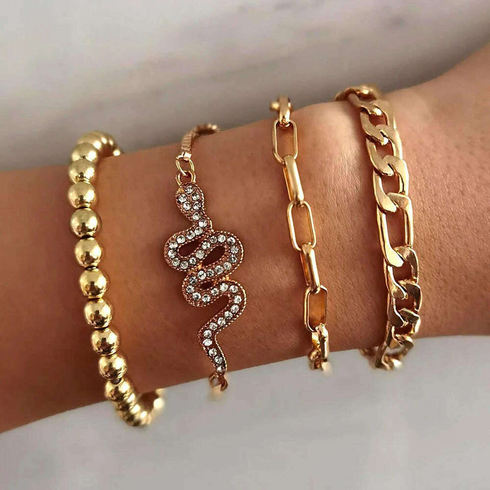 KIMLUD, New Fashion Boho Punk Golden Cuff Bracelets & Bangles For Women Love Pulseiras Bangle Set Feminina Jewelry Charm Gifts B051, KIMLUD Womens Clothes