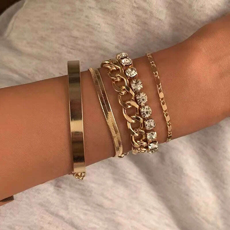 KIMLUD, New Fashion Boho Punk Golden Cuff Bracelets & Bangles For Women Love Pulseiras Bangle Set Feminina Jewelry Charm Gifts B051, KIMLUD Womens Clothes