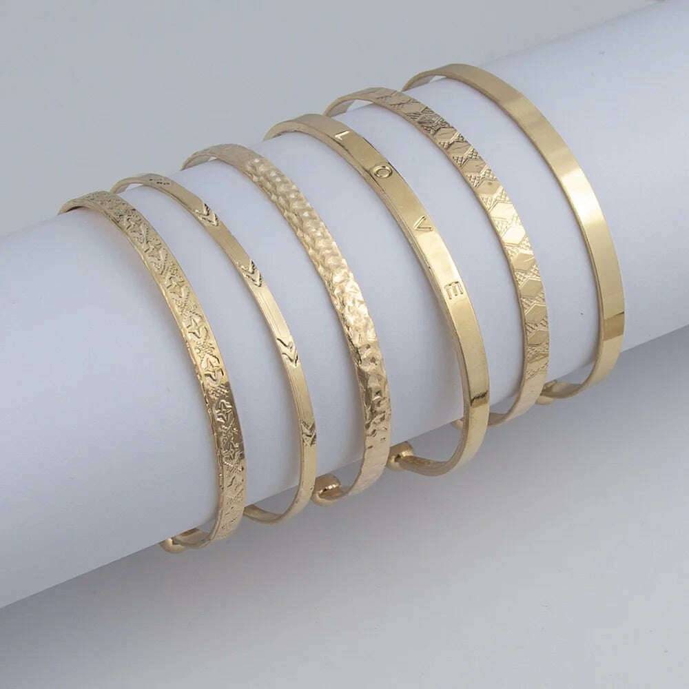 KIMLUD, New Fashion Boho Punk Golden Cuff Bracelets & Bangles For Women Love Pulseiras Bangle Set Feminina Jewelry Charm Gifts B051, KIMLUD Womens Clothes