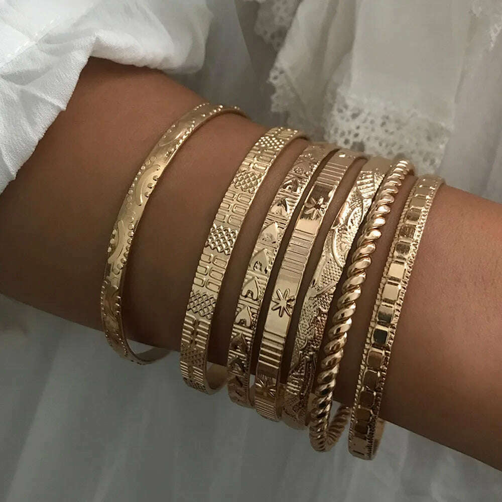 KIMLUD, New Fashion Boho Punk Golden Cuff Bracelets & Bangles For Women Love Pulseiras Bangle Set Feminina Jewelry Charm Gifts B051, B051-12, KIMLUD APPAREL - Womens Clothes