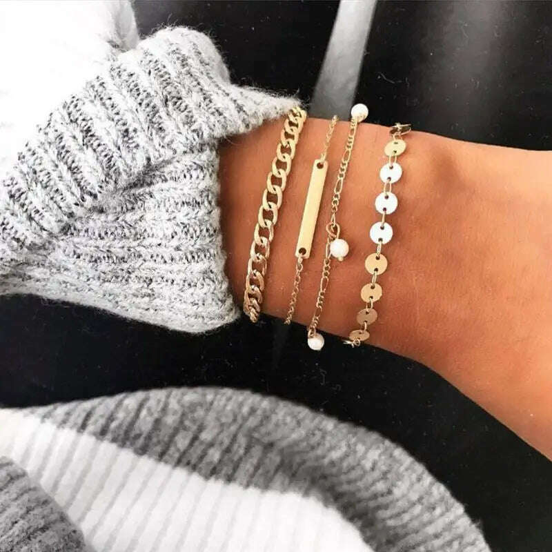 KIMLUD, New Fashion Boho Punk Golden Cuff Bracelets & Bangles For Women Love Pulseiras Bangle Set Feminina Jewelry Charm Gifts B051, B049-2, KIMLUD APPAREL - Womens Clothes