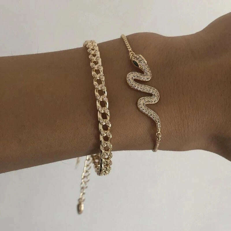 KIMLUD, New Fashion Boho Punk Golden Cuff Bracelets & Bangles For Women Love Pulseiras Bangle Set Feminina Jewelry Charm Gifts B051, B051-18, KIMLUD APPAREL - Womens Clothes