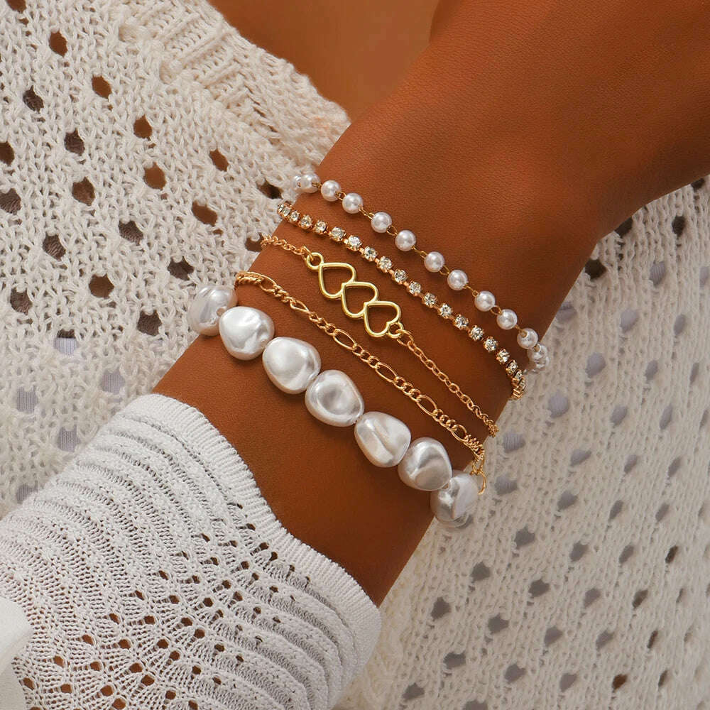 KIMLUD, New Fashion Boho Punk Golden Cuff Bracelets & Bangles For Women Love Pulseiras Bangle Set Feminina Jewelry Charm Gifts B051, B049-1, KIMLUD APPAREL - Womens Clothes