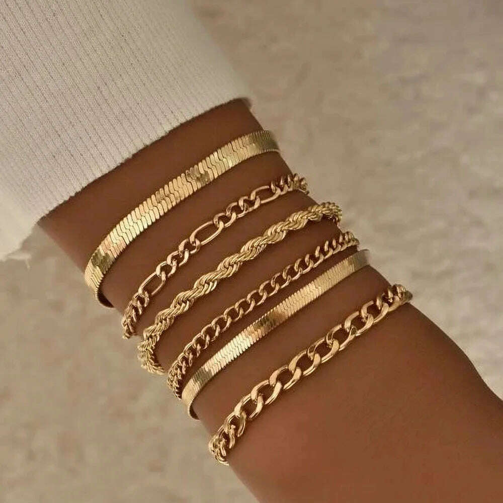 KIMLUD, New Fashion Boho Punk Golden Cuff Bracelets & Bangles For Women Love Pulseiras Bangle Set Feminina Jewelry Charm Gifts B051, B048-2, KIMLUD APPAREL - Womens Clothes