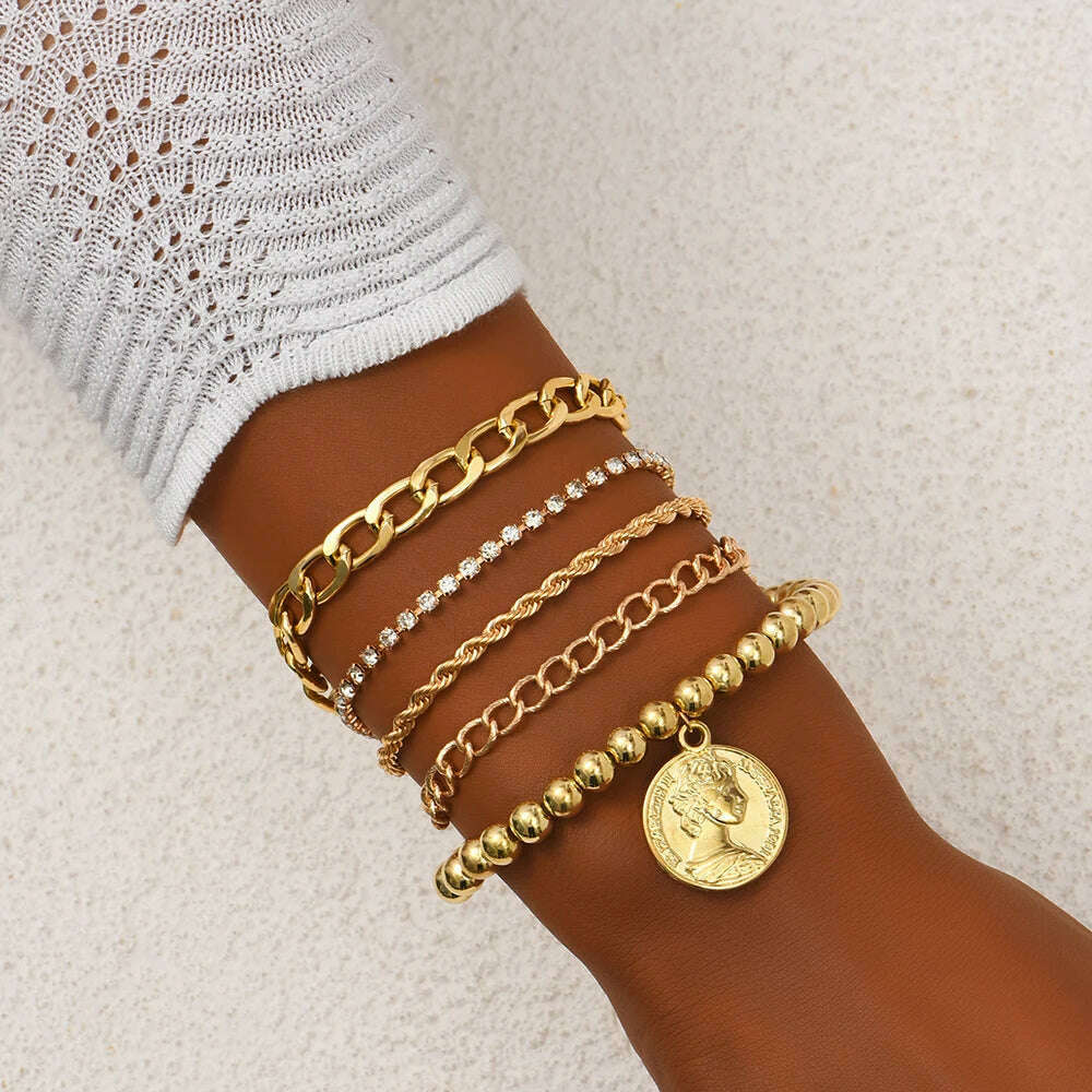 KIMLUD, New Fashion Boho Punk Golden Cuff Bracelets & Bangles For Women Love Pulseiras Bangle Set Feminina Jewelry Charm Gifts B051, B048-1, KIMLUD APPAREL - Womens Clothes