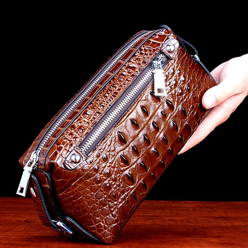 KIMLUD, New Fashion Business Men's Alligator Wallets Crocodile Genuine Leather Long Organizer Wallet Boy Brand Luxury Card Holder Purse, Dark Brown, KIMLUD Womens Clothes