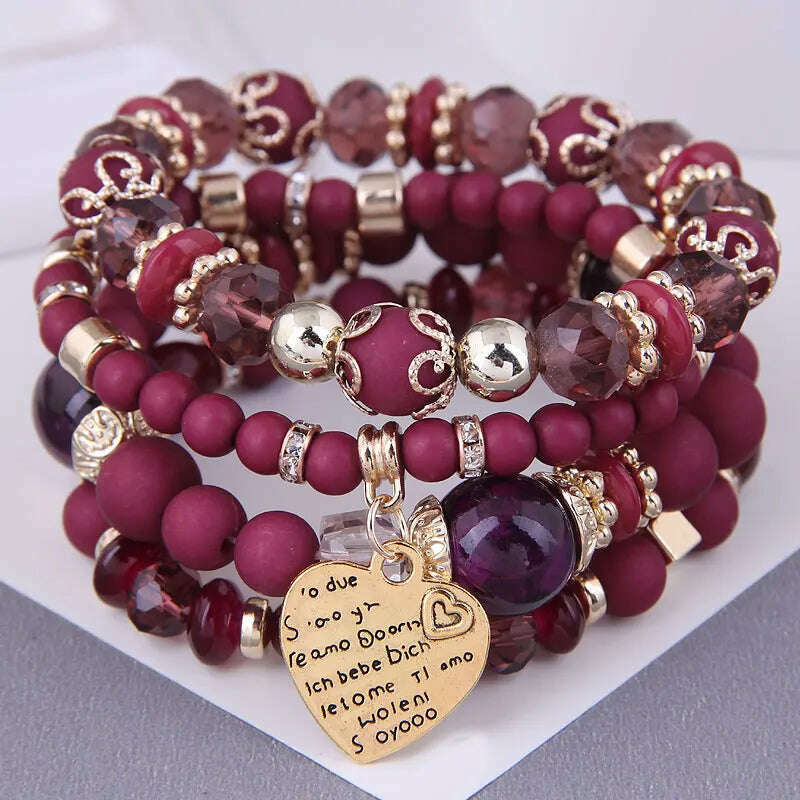 KIMLUD, New Fashion Heart Charm Beaded Bracelets Set Women Multi colors Stone Boho Bracelet Resin Beads Bracelets For Women Bijoux, color 16 / China / 17cm, KIMLUD Womens Clothes