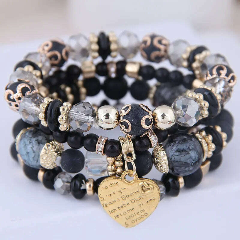 New Fashion Heart Charm Beaded Bracelets Set Women Multi colors Stone Boho Bracelet Resin Beads Bracelets For Women Bijoux - KIMLUD