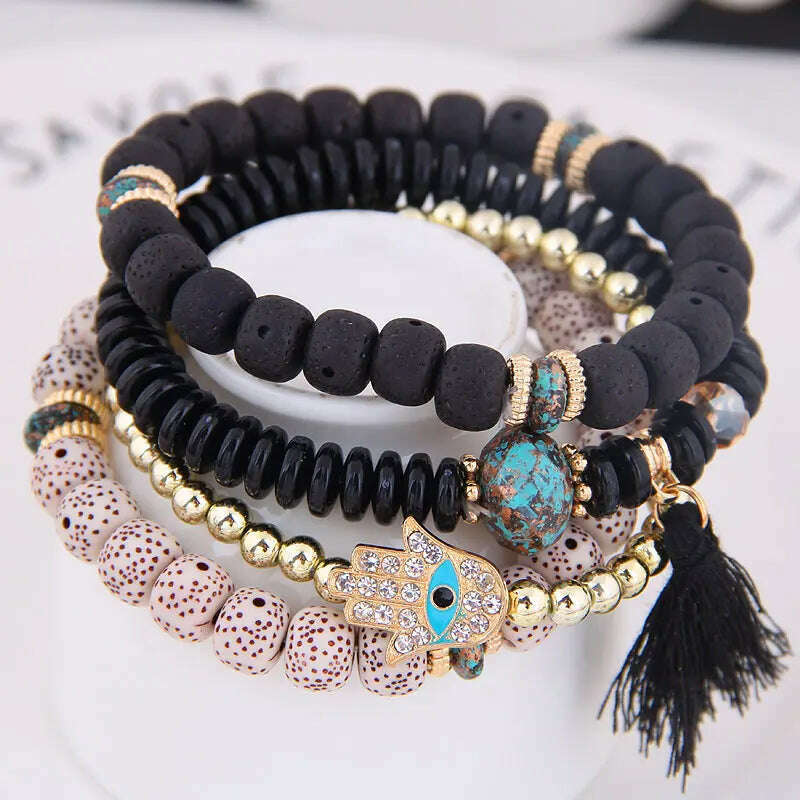 New Fashion Heart Charm Beaded Bracelets Set Women Multi colors Stone Boho Bracelet Resin Beads Bracelets For Women Bijoux - KIMLUD