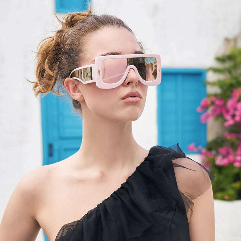 KIMLUD, New Fashion Large Frame Integrated Colorful Square Sun Glasses with Future Technology Sense Outdoor Fashion Sunglasses Female, KIMLUD Women's Clothes