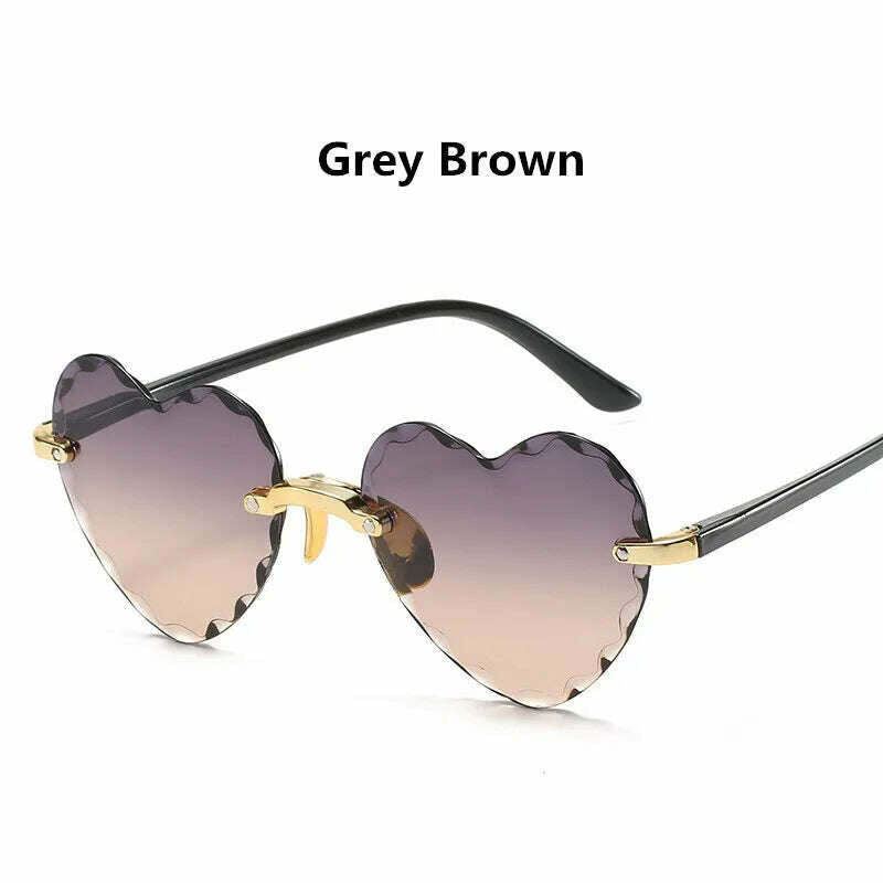 KIMLUD, New Fashion Love Heart Sunglasses Women Brand Designer Rimless Classic Eyewear Female Vintage Retro Gradient Sun Glasses Uv400, Grey Brown, KIMLUD APPAREL - Womens Clothes