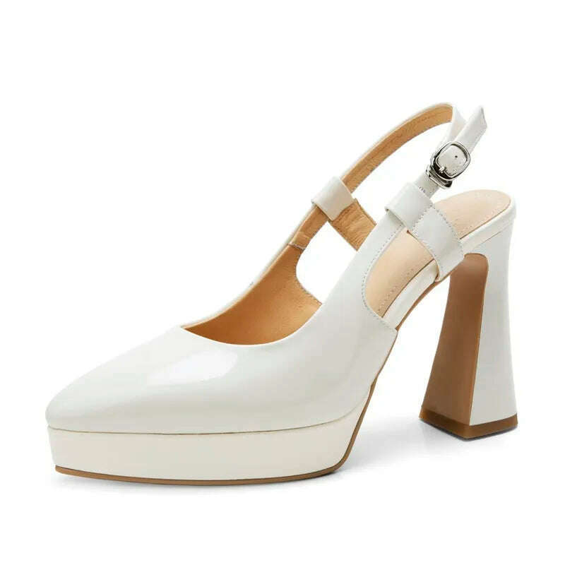 KIMLUD, new fashion pointed toe genuine leather sandals woman sexy high heels ladies summer party wedding platform shoes women slingback, beige / 34, KIMLUD APPAREL - Womens Clothes