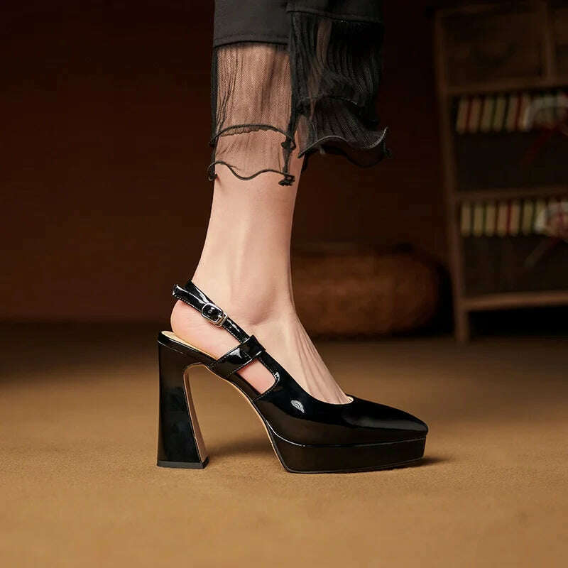 KIMLUD, new fashion pointed toe genuine leather sandals woman sexy high heels ladies summer party wedding platform shoes women slingback, KIMLUD Womens Clothes