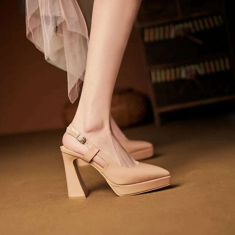 KIMLUD, new fashion pointed toe genuine leather sandals woman sexy high heels ladies summer party wedding platform shoes women slingback, KIMLUD Womens Clothes