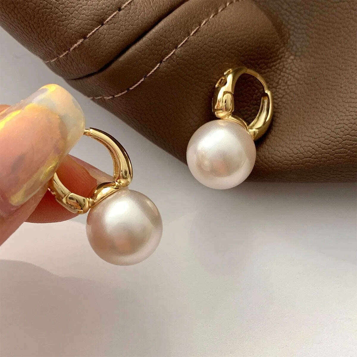KIMLUD, New Fashion Round Pearl Drop Earrings Ladies Luxury Fashion Ladies Earrings Wedding Engagement Party Jewelry Custom, Light Yellow Gold Color, KIMLUD APPAREL - Womens Clothes