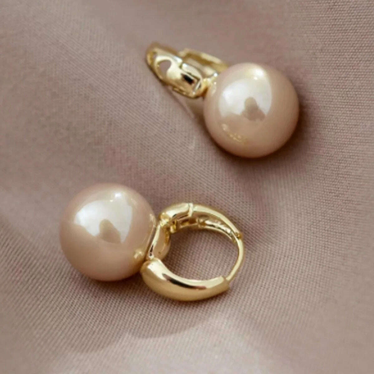 KIMLUD, New Fashion Round Pearl Drop Earrings Ladies Luxury Fashion Ladies Earrings Wedding Engagement Party Jewelry Custom, Gold-color, KIMLUD APPAREL - Womens Clothes