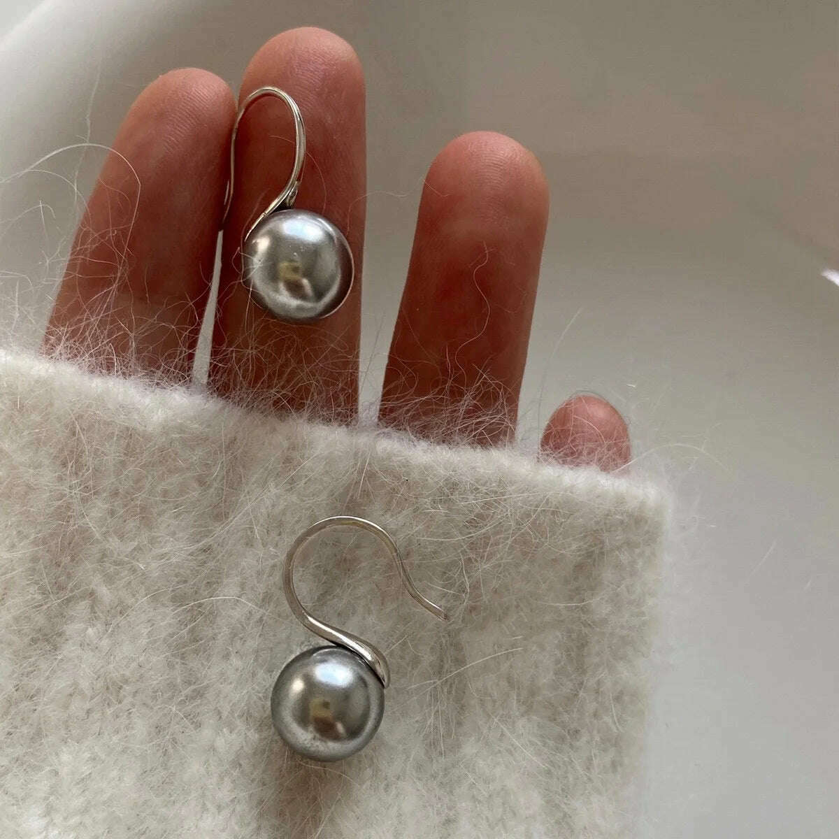 KIMLUD, New Fashion Round Pearl Drop Earrings Ladies Luxury Fashion Ladies Earrings Wedding Engagement Party Jewelry Custom, Imitation Rhodium Plated, KIMLUD APPAREL - Womens Clothes