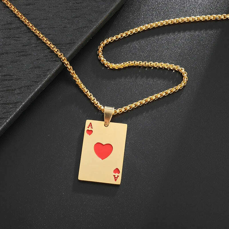 New Fashion Stainless Steel Lucky Playing Card Spades Ace Hearts Pendant Necklace Men Women Trend Charm Personalized Jewelry - KIMLUD