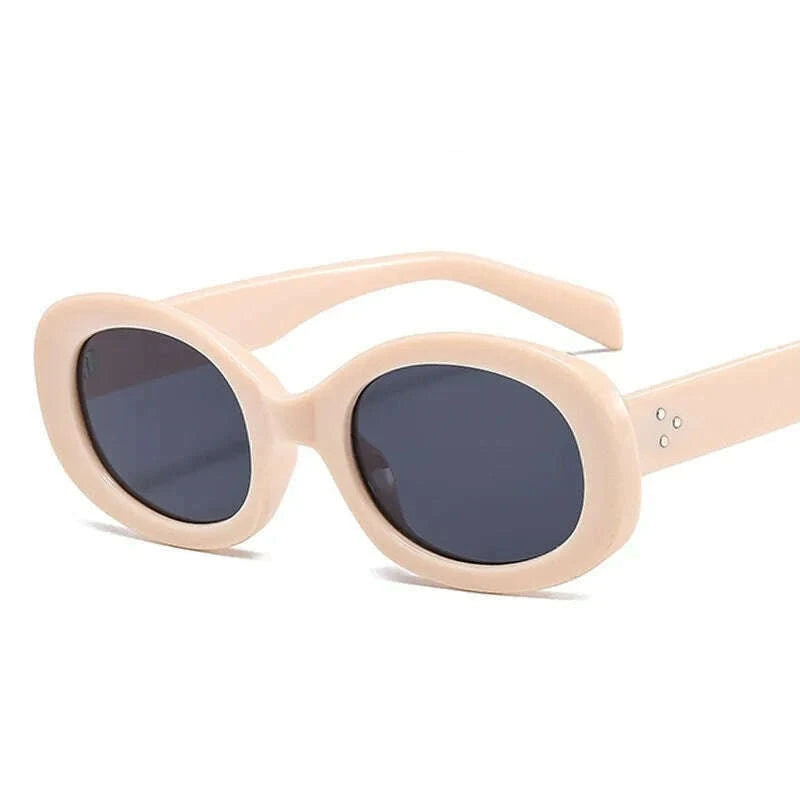 KIMLUD, New Fashion Summer Vintage Small Square Frame Oval Sunglasses Women Retro Punk Rectangle Sun Glasses Eyewear Shades, beige gray / Other, KIMLUD Womens Clothes
