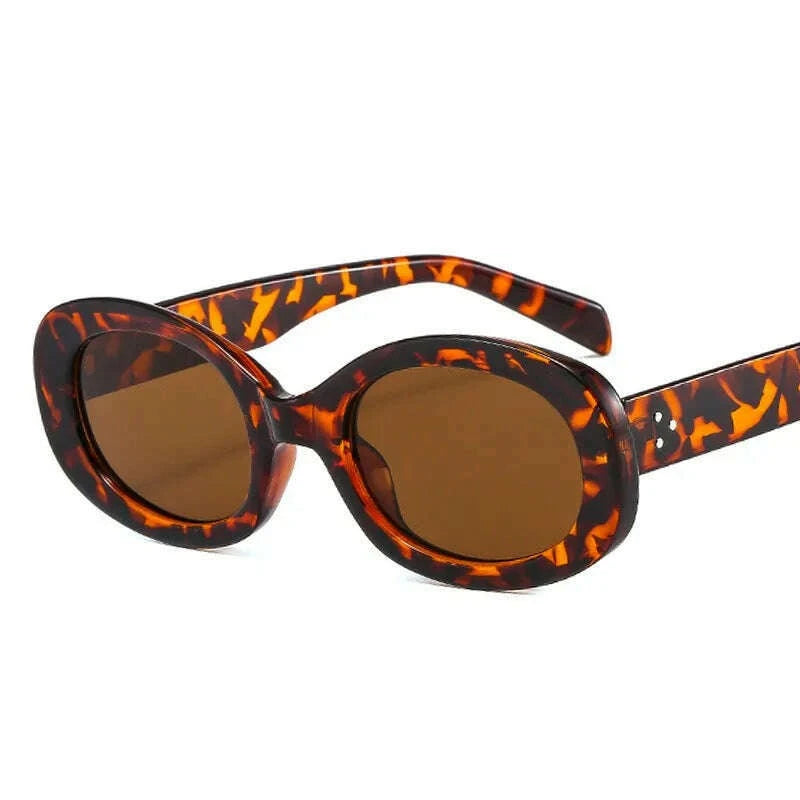 KIMLUD, New Fashion Summer Vintage Small Square Frame Oval Sunglasses Women Retro Punk Rectangle Sun Glasses Eyewear Shades, leopard tea / Other, KIMLUD Womens Clothes