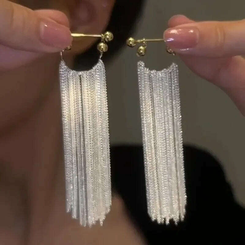 KIMLUD, New Fashion Trend Unique Design Elegant Exquisite Light Luxury Long Tassel Earrings Female Jewelry Party Premium Gift Wholesale, KIMLUD Womens Clothes