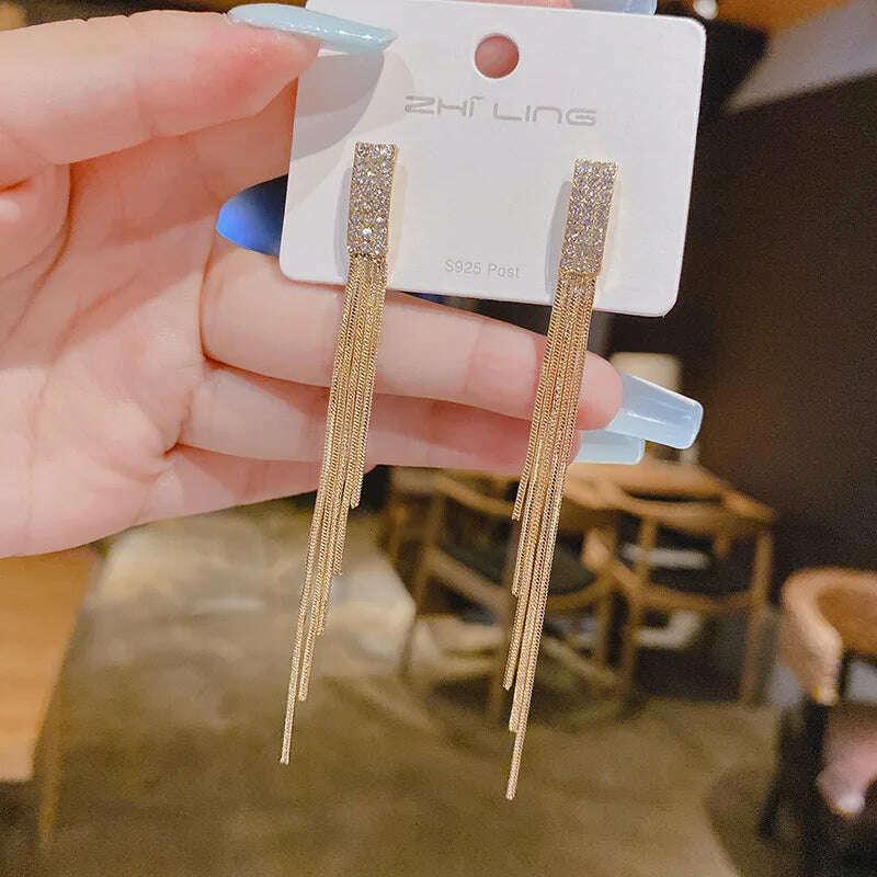 KIMLUD, New Fashion Trend Unique Design Elegant Exquisite Long Tassel Earrings Female Jewelry Party Premium Gift Wholesale, KIMLUD Womens Clothes
