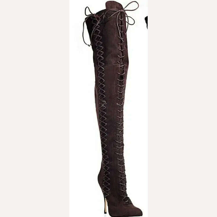 KIMLUD, New Fashion Women Lace-up Suede Leather Over Knee Gladiator Boots Leopard Slim Tigh High Luxury High Heel Long Boots, as picture 1 / 34, KIMLUD Womens Clothes