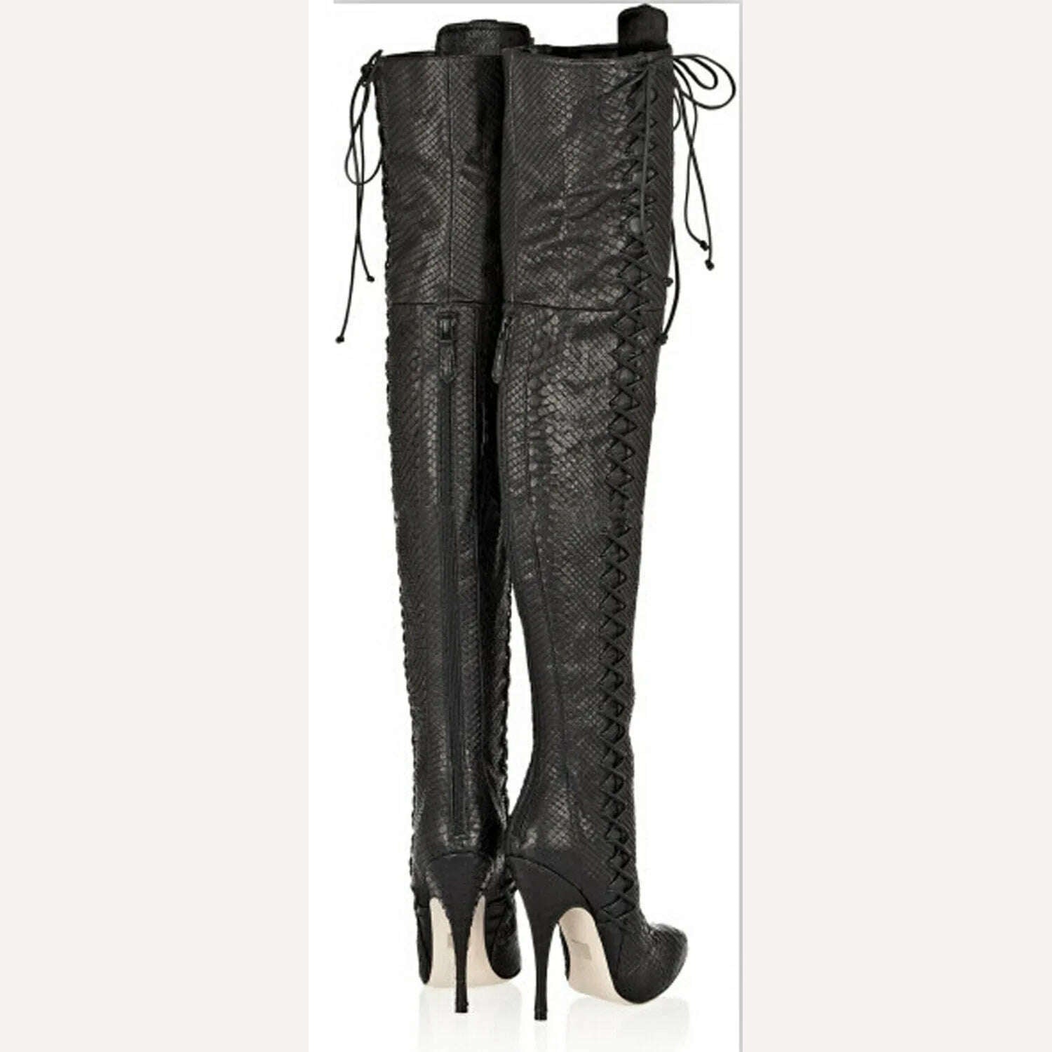 New Fashion Women Lace-up Suede Leather Over Knee Gladiator Boots Leopard Slim Tigh High Luxury High Heel Long Boots - KIMLUD