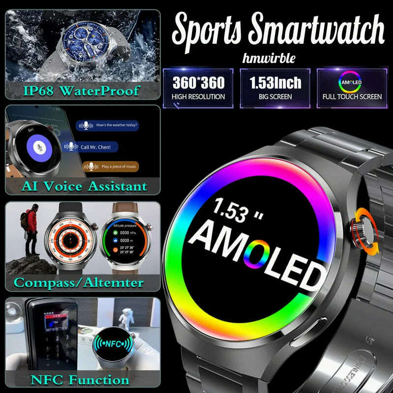 KIMLUD, NEW For HUAWEI GT4 Pro GPS NFC SmartWatch Men 454*454 AMOLED Screen Heart rate Bluetooth Call IP68 Waterproof Man Smartwatch2024, KIMLUD Womens Clothes