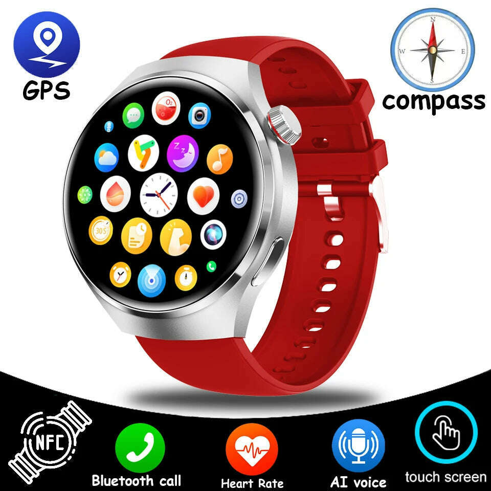 KIMLUD, NEW For HUAWEI GT4 Pro GPS NFC SmartWatch Men 454*454 AMOLED Screen Heart rate Bluetooth Call IP68 Waterproof Man Smartwatch2024, Red tape, KIMLUD APPAREL - Womens Clothes