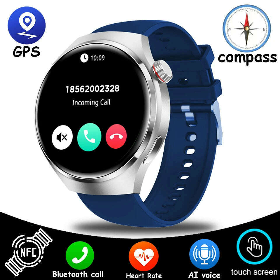 KIMLUD, NEW For HUAWEI GT4 Pro GPS NFC SmartWatch Men 454*454 AMOLED Screen Heart rate Bluetooth Call IP68 Waterproof Man Smartwatch2024, Blue tape, KIMLUD APPAREL - Womens Clothes