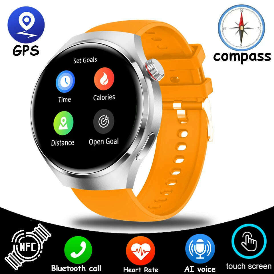 KIMLUD, NEW For HUAWEI GT4 Pro GPS NFC SmartWatch Men 454*454 AMOLED Screen Heart rate Bluetooth Call IP68 Waterproof Man Smartwatch2024, Yellow tape, KIMLUD APPAREL - Womens Clothes