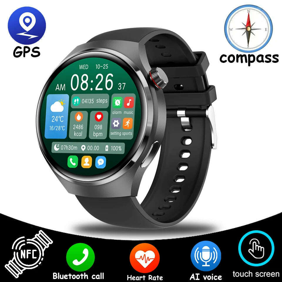 KIMLUD, NEW For HUAWEI GT4 Pro GPS NFC SmartWatch Men 454*454 AMOLED Screen Heart rate Bluetooth Call IP68 Waterproof Man Smartwatch2024, Black tape, KIMLUD APPAREL - Womens Clothes