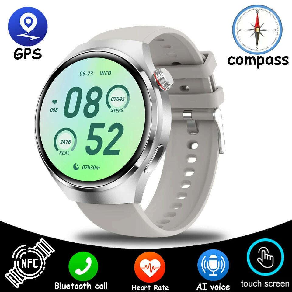 KIMLUD, NEW For HUAWEI GT4 Pro GPS NFC SmartWatch Men 454*454 AMOLED Screen Heart rate Bluetooth Call IP68 Waterproof Man Smartwatch2024, Silver tape, KIMLUD APPAREL - Womens Clothes