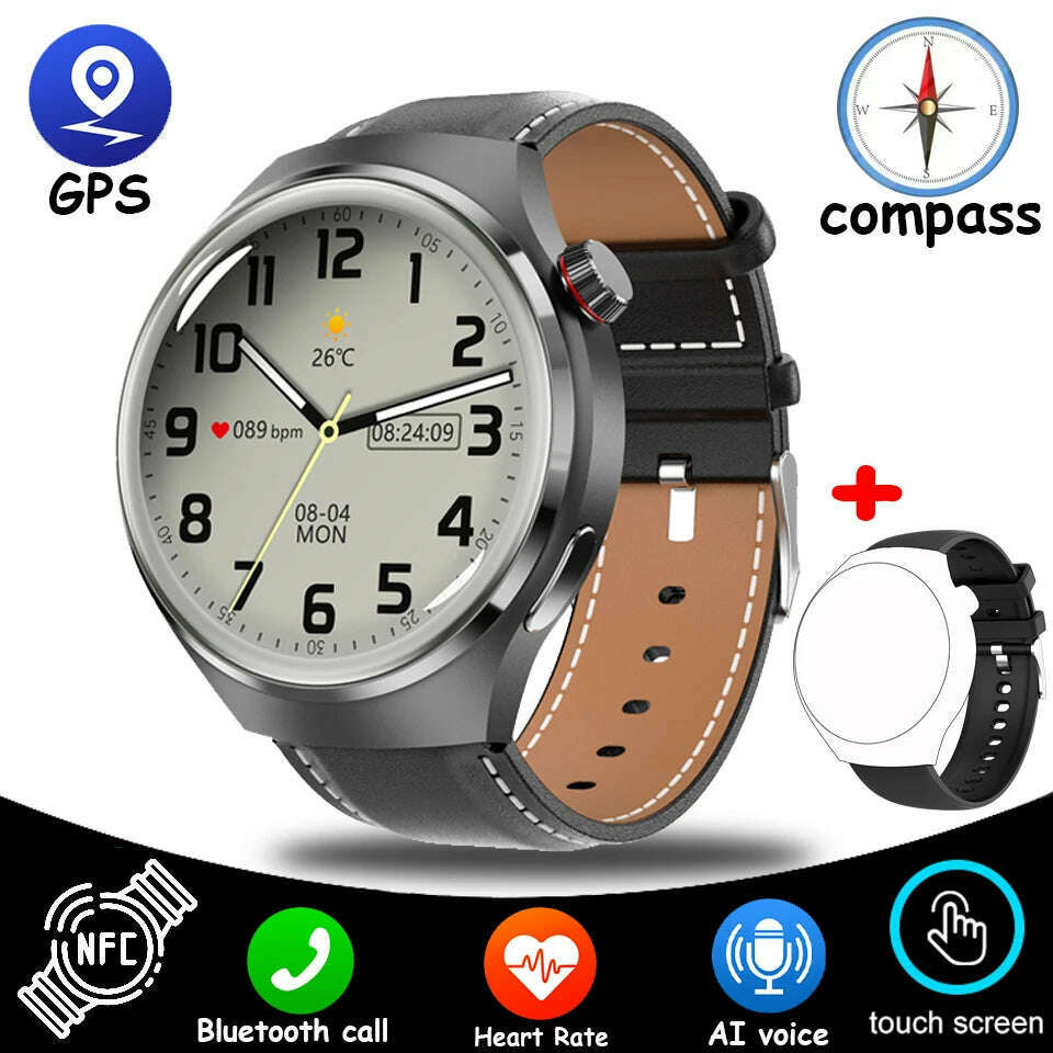 KIMLUD, NEW For HUAWEI GT4 Pro GPS NFC SmartWatch Men 454*454 AMOLED Screen Heart rate Bluetooth Call IP68 Waterproof Man Smartwatch2024, Black belt, KIMLUD APPAREL - Womens Clothes