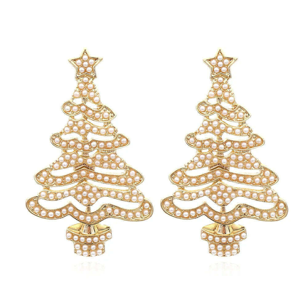 KIMLUD, New Full Inlaid Colorful Zircon Christmas Tree Tassel Earrings Women's Fashion Personality Earrings Party Jewelry Christmas Gift, A, KIMLUD APPAREL - Womens Clothes