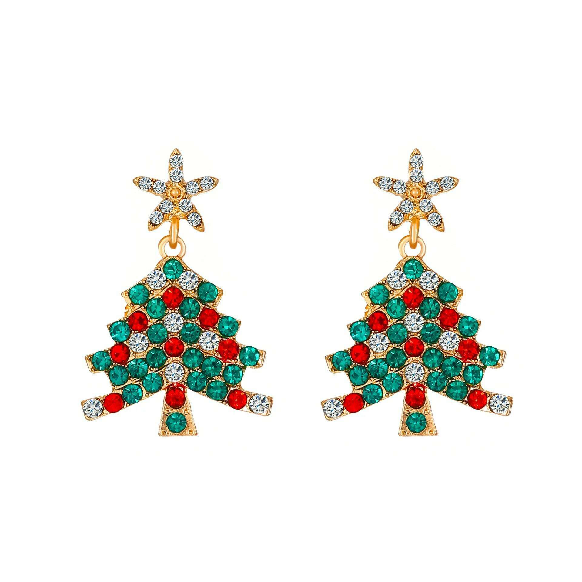 KIMLUD, New Full Inlaid Colorful Zircon Christmas Tree Tassel Earrings Women's Fashion Personality Earrings Party Jewelry Christmas Gift, KIMLUD Womens Clothes