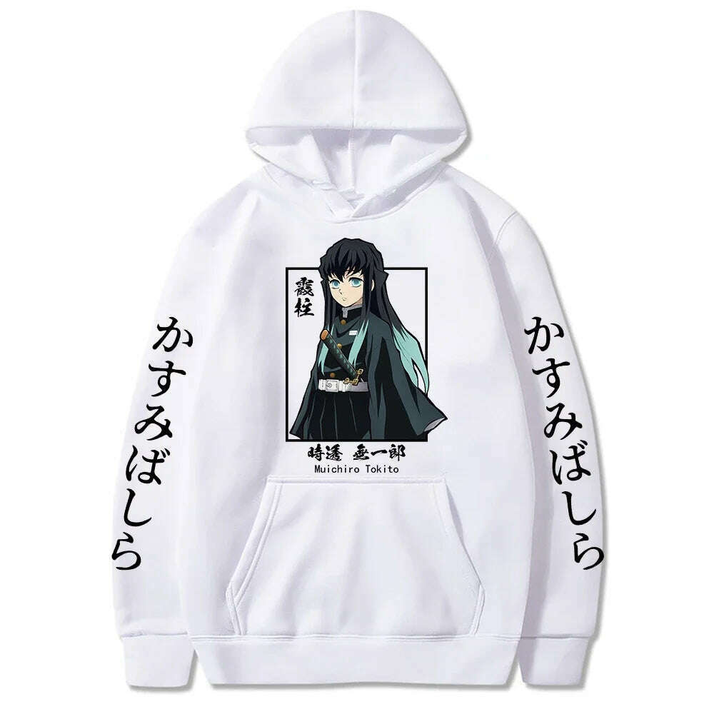 KIMLUD, New Funny Japan Anime Demon Slayer Women Hoodies Plus Size Sweatshirt Harajuku Muichiro Tokito Printed Hooded Girl Pullover, White4 / XL, KIMLUD APPAREL - Womens Clothes