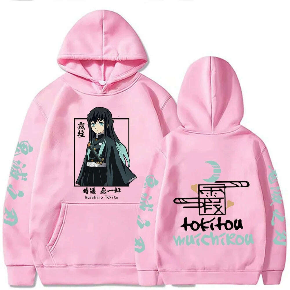 KIMLUD, New Funny Japan Anime Demon Slayer Women Hoodies Plus Size Sweatshirt Harajuku Muichiro Tokito Printed Hooded Girl Pullover, Pink / XXL, KIMLUD APPAREL - Womens Clothes