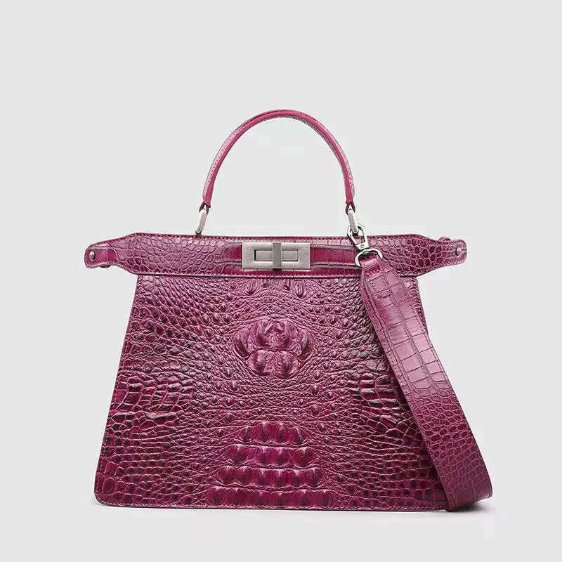 KIMLUD, New Genuine Leather Crocodile Pattern Handbag Counter Big Brand Organ Bag Women's Versatile One Shoulder Bag Trendy, Purple, KIMLUD APPAREL - Womens Clothes