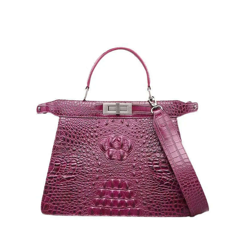 KIMLUD, New Genuine Leather Crocodile Pattern Handbag Counter Big Brand Organ Bag Women's Versatile One Shoulder Bag Trendy, KIMLUD Womens Clothes