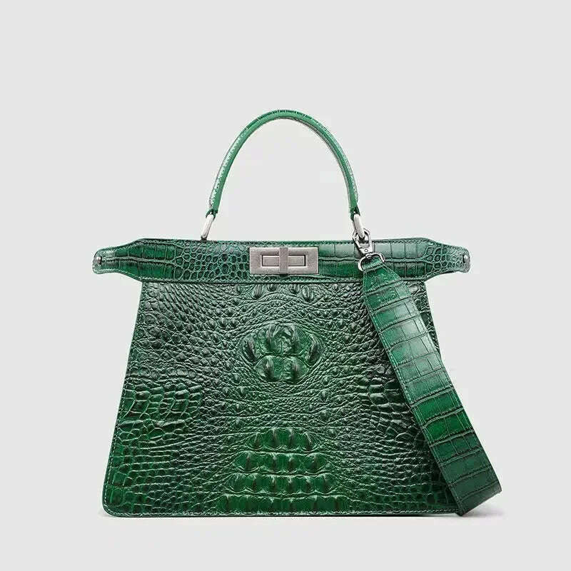 KIMLUD, New Genuine Leather Crocodile Pattern Handbag Counter Big Brand Organ Bag Women's Versatile One Shoulder Bag Trendy, Green, KIMLUD APPAREL - Womens Clothes