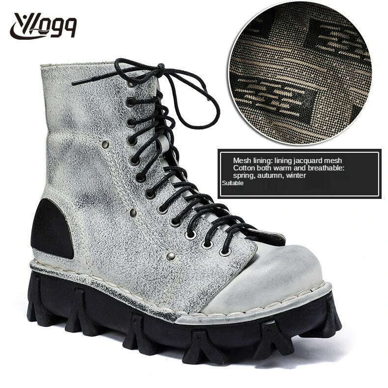 KIMLUD, New Genuine Leather Military Boots Men's Winter Cowboy Boots Mid-calf Boots Skull Gothic Punk Platform Motorcycle Boots Botas, 3319Gray cotton / 37 / CHINA, KIMLUD APPAREL - Womens Clothes