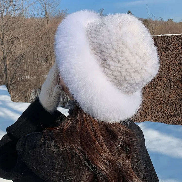 KIMLUD, New Genuine Real Natural Mink Fur Hat Cap Luxury Women Handmade Knitted Fashion Winter Headwear Warm Real Fox Fur Beanies, KIMLUD Womens Clothes