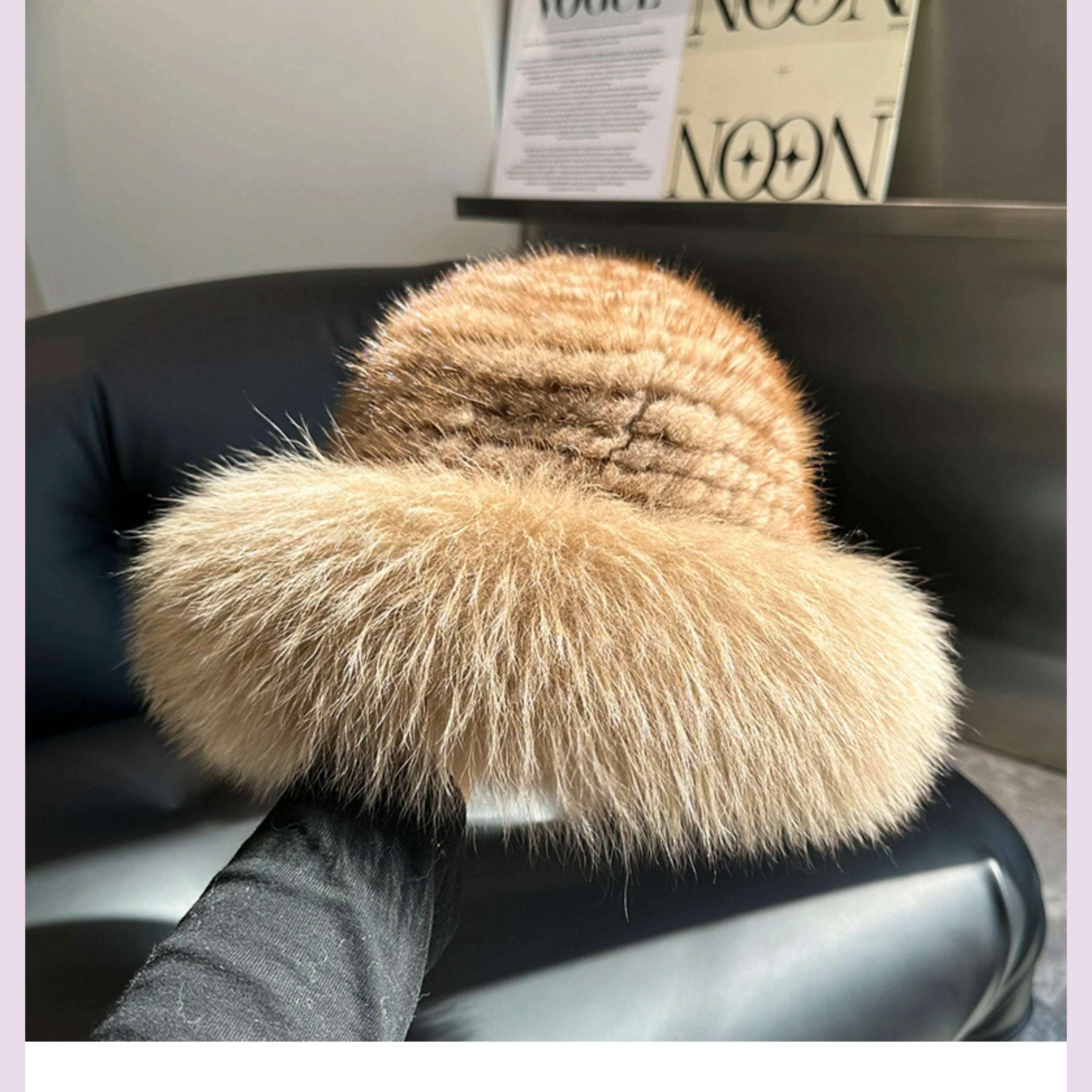 KIMLUD, New Genuine Real Natural Mink Fur Hat Cap Luxury Women Handmade Knitted Fashion Winter Headwear Warm Real Fox Fur Beanies, KIMLUD Womens Clothes