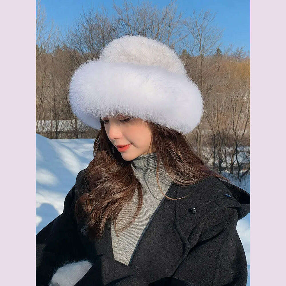 KIMLUD, New Genuine Real Natural Mink Fur Hat Cap Luxury Women Handmade Knitted Fashion Winter Headwear Warm Real Fox Fur Beanies, KIMLUD Womens Clothes