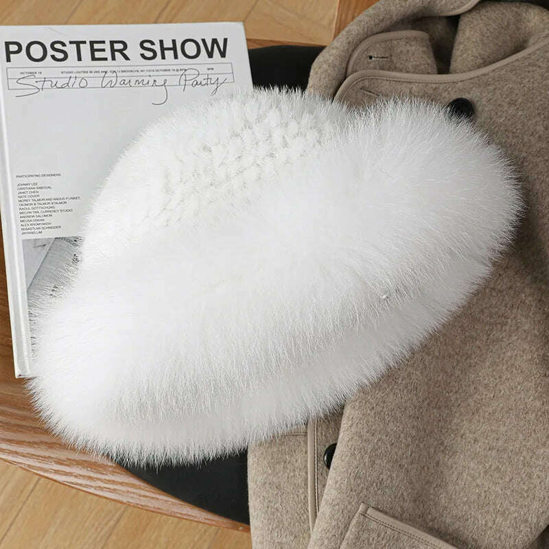 KIMLUD, New Genuine Real Natural Mink Fur Hat Cap Luxury Women Handmade Knitted Fashion Winter Headwear Warm Real Fox Fur Beanies, color 2 / 53-60cm, KIMLUD APPAREL - Womens Clothes