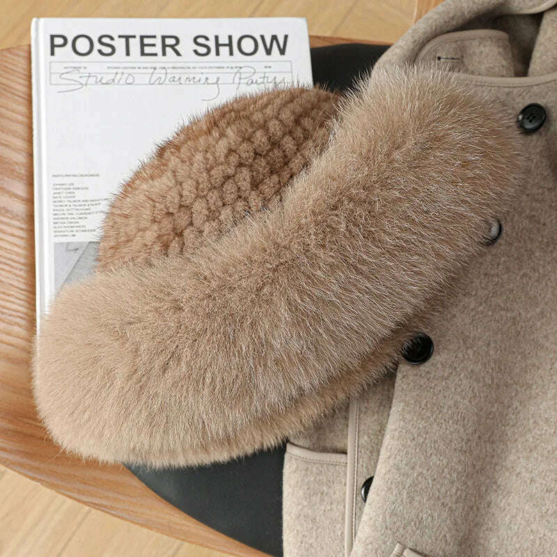 KIMLUD, New Genuine Real Natural Mink Fur Hat Cap Luxury Women Handmade Knitted Fashion Winter Headwear Warm Real Fox Fur Beanies, color 4 / 53-60cm, KIMLUD APPAREL - Womens Clothes