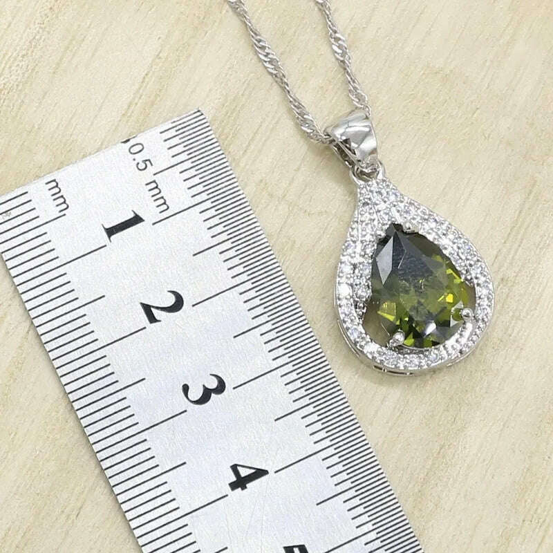 KIMLUD, New Green Peridot Zircon Silver 925 Jewelry Set Women Bracelet Earrings Necklace Pendant Ring Birthday Gift, KIMLUD Womens Clothes
